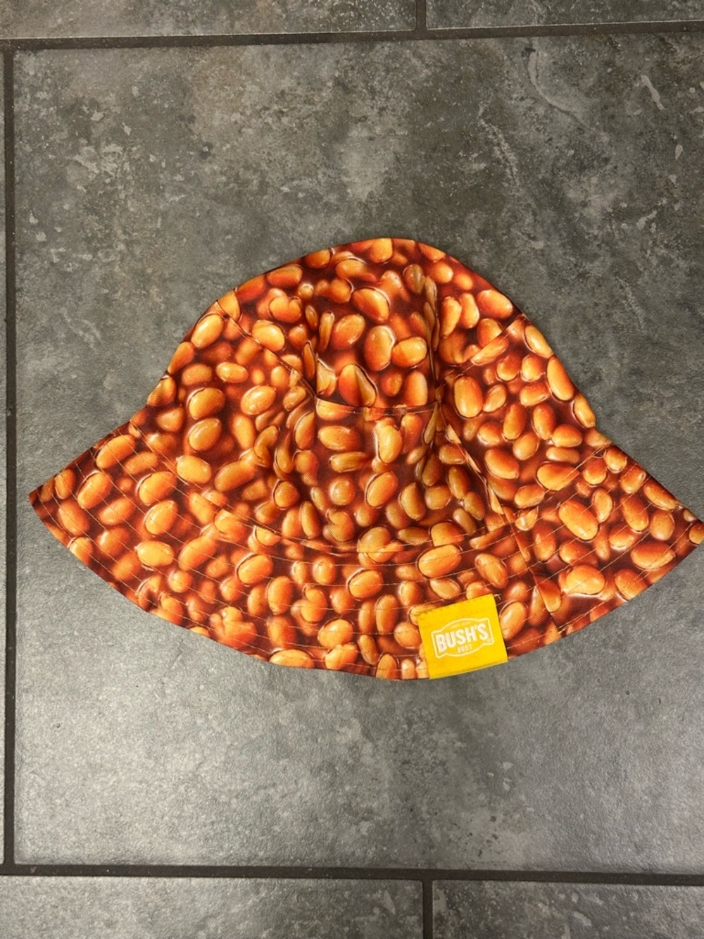 Bush’s Baked Beans Print Orange Bucket Hat collectible!